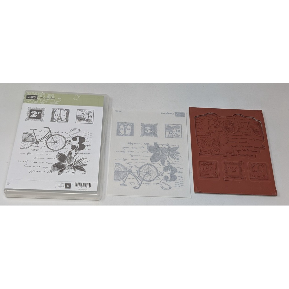 Stampin' UP! POSTAGE DUE Stamp Set BICYCLE PARIS TRAVEL POST 2 CENTS